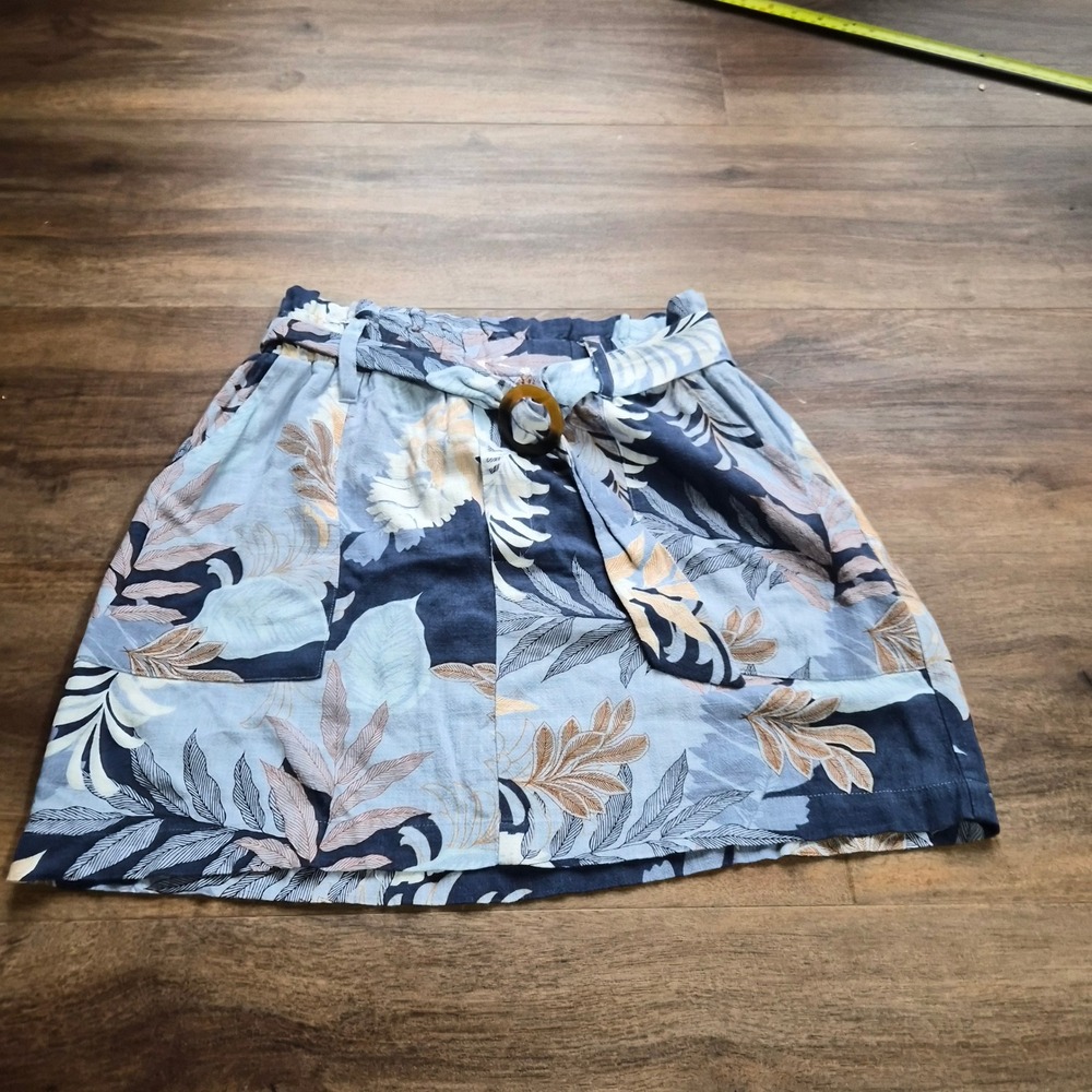 Aeropostale Blue Tropical Floral Linen Blend Belted Mini Skirt‎ Womens Small